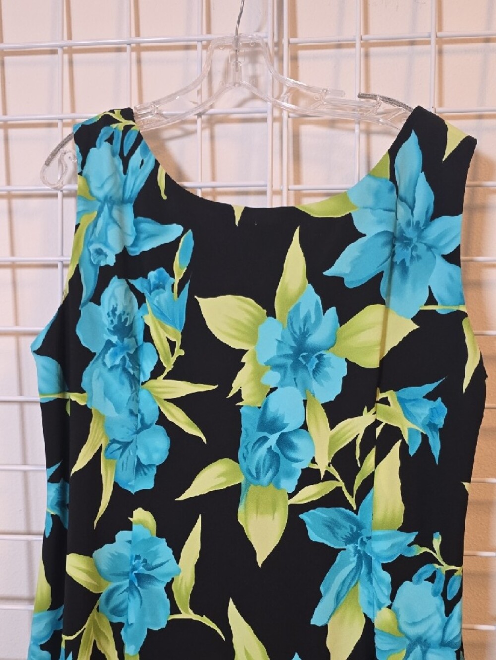 Studio I Black Midi Dress with Blue & Lime Tropical Floral Print Size 18W - Picture 8 of 11